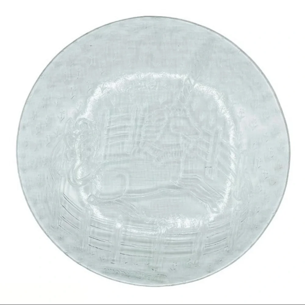 Vintage Serveware Glass Plate | Unicorn Etching | 2lbs - Large 12” Circle